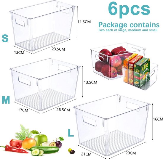 FINEW Kühlschrank Organizer 6er Set (4 Große/2 Mittel), Hochwertig