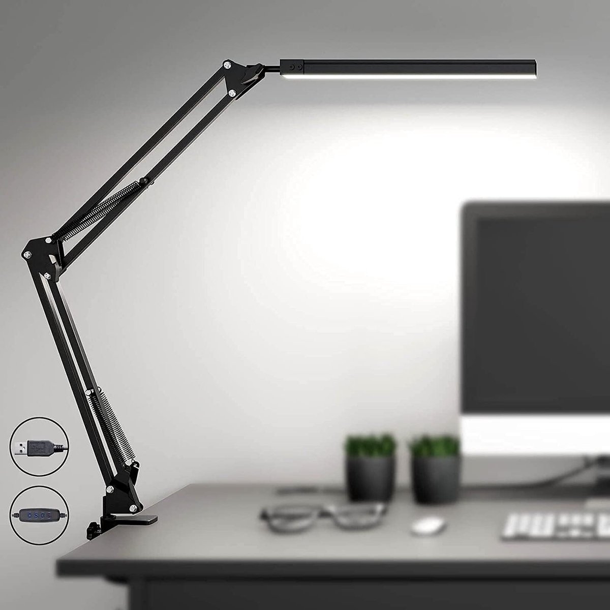 Monitor Lamp - Dimbare Daglicht Monitorlamp met Flexibele Arm - Natuurlijke Verlichting voor Werkbank, Bureau en Architectentafel - Aanpasbare Helderheid - Modern Ontwerp - Eenvoudige Installatie