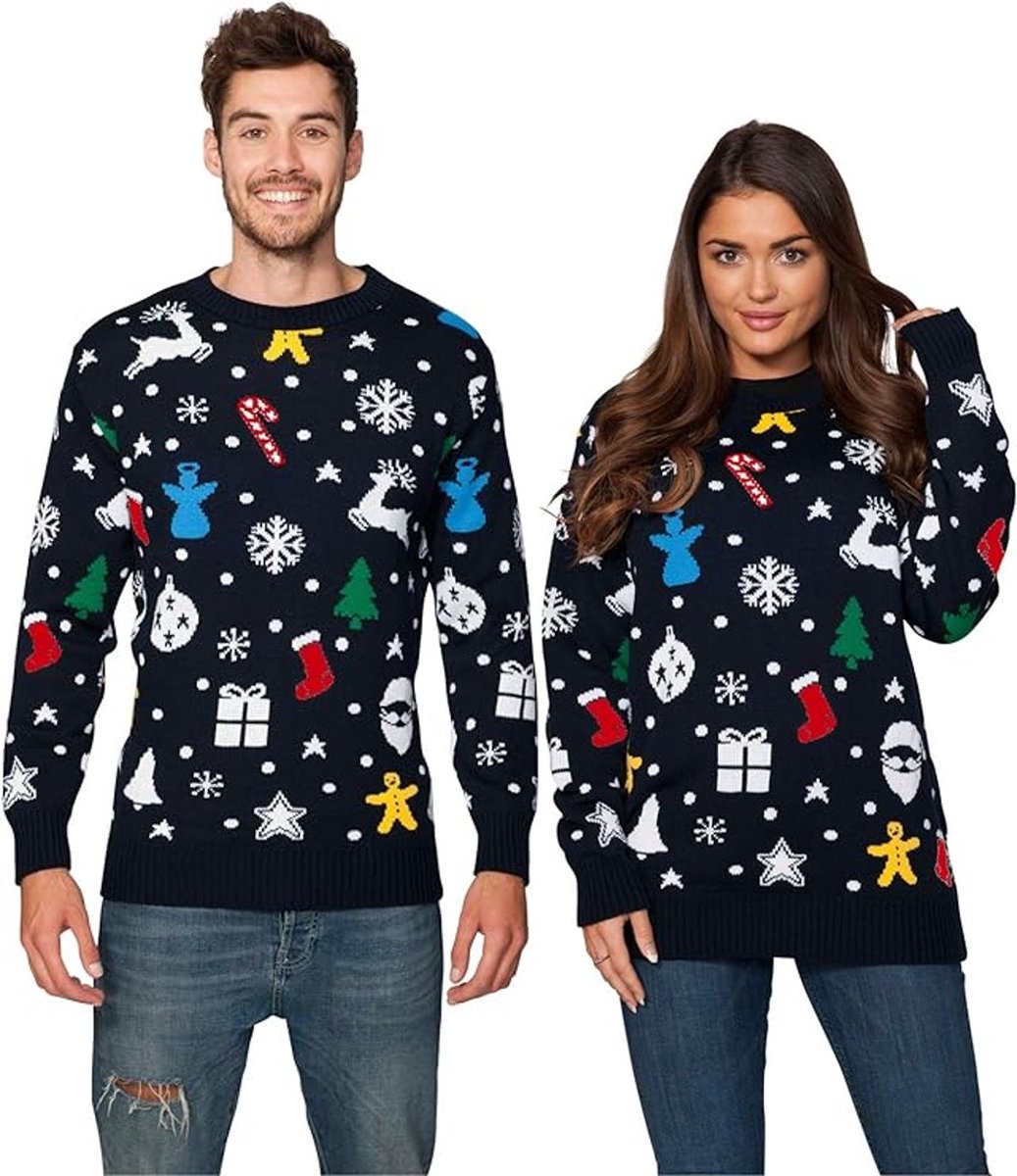 Foute Kersttrui Navy Blauw Kerst - Heren | Mannen - Dames | Vrouwen - Volwassen Sweater - Maat L