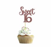 taart topper - cake topper - verjaardag - decoratie - happy birthday- sweet 16 - 16 - versiering - roze