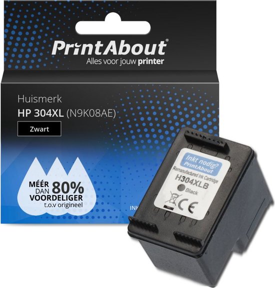 PrintAbout huismerk Inktcartridge 304XL (N9K08AE) Zwart Hoge capaciteit geschikt voor HP - PrintAbout