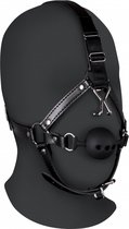 Head Harness with Breathable Ball Gag and Nose Hooks - Black