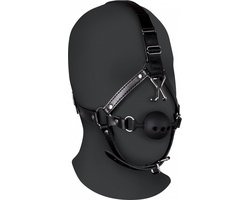 Hoofdharnas met ademende ball gag en neus haken - Zwart
