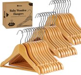 Children's Room Clothes Hangers Made of Wood, Pack of 26 Wooden Hangers for Children with 7 Baby Wardrobe Dividers, Baby Hanger with Non-Slip Trouser Bar, Skirt Notches, 360° Rotatable Hook for Girls