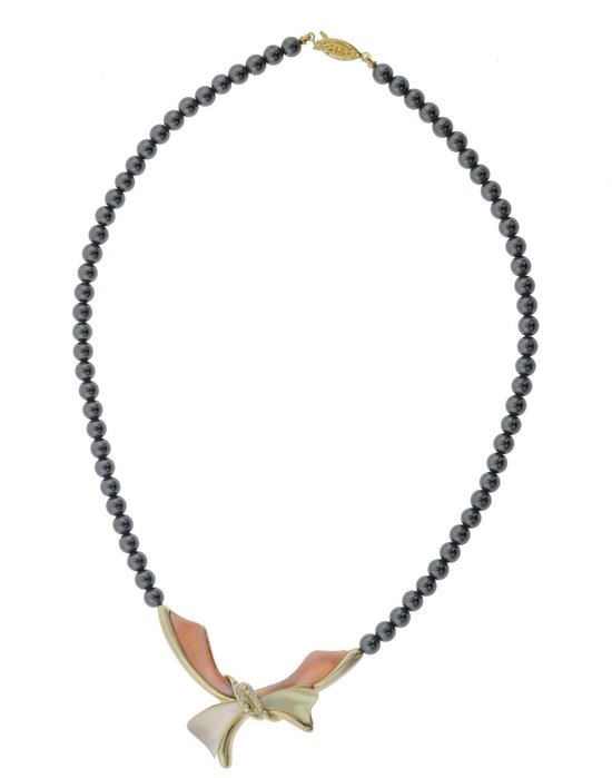 Collier Behave - Femme - Collier de perles - Hématite - Pendentif coquillage - Gris - Crème - Rose - 50 cm