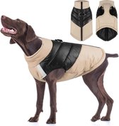 Hondenjas winter hondenjas waterdicht winddicht hondenmantel hoge kraag met D-snap harnas voor middelgrote en grote honden, kaki, 4XL