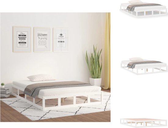 vidaXL Houten Bedframe - 195.5 x 125.5 x 28 cm - Massief grenenhout - Stabiel en rustiek - Geschikt voor matras 120 x 190 cm - Kleur- wit - vidaXL - Bed