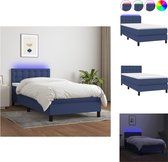 vidaXL Boxspring Blue - Single Bed - 203x90x78/88 cm - Adjustable Headboard - Colorful LED Lighting - Pocket Spring Mattress - Skin-Friendly Top Mattress - USB Connection - Bed