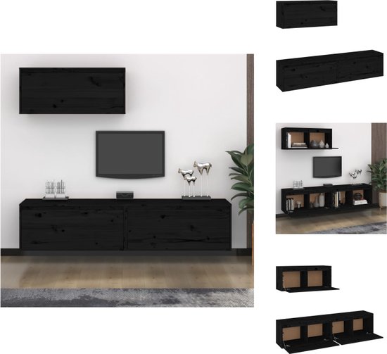vidaXL TV-meubel - Klassieke televisiekast - Massief grenenhout - 80x30x35cm - Zwart - Kast