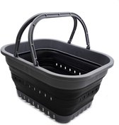 19L Collapsible Tub with Handle - Portable Outdoor Picnic Basket/Crater - Foldable Shopping Bag - Space Saving Storage Container (Grey/Black)