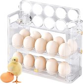 Eiercontainer voor koelkast Eieropbergdoos 30 eieren / 3-laags Flip Eierhouder Transparante Plastic Eiercontainer voor koelkastopslag, bescherming en het vers houden van eieren.