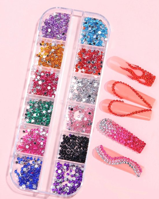 Foto: Guap rhine stone nail art diverse kleuren strass nagel steentjes rhinestone 3d nail art nagel diamantjes bruidsnagels 1200 steentjes diverse kleuren nagel steentjes