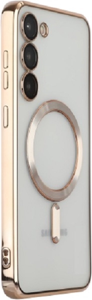 Hoesje Geschikt voor Samsung Galaxy S23 plus silicone Back cover met lenzbeschermer/magneet case Telefoonhoesje/transparant met goud randen