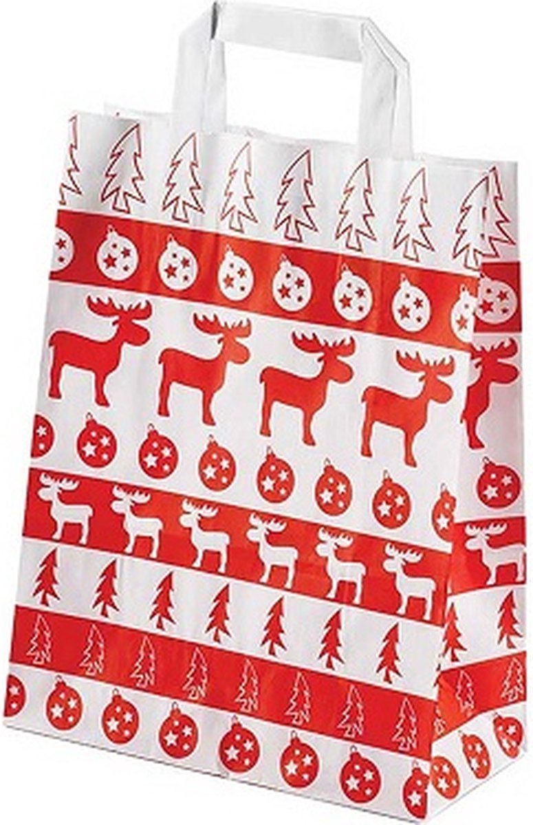 50 x papieren Kersttassen / Kerst draagtassen / Kersttasjes "Noorwegen" met handvat 22 x 10 x 28cm / Kerst verpakking