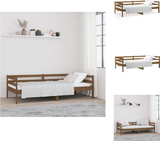 vidaXL Slaapbank Massief Grenenhout - 203.5 x 85.5 x 56.5 cm - 3-zijdig bedhek - Gelat ontwerp - Honingbruin - 80 x 200 cm - vidaXL - Bed