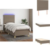 vidaXL Boxspring Bed - Taupe - 203 x 100 x 118/128 cm - Verstelbaar hoofdbord - Kleurrijke LED-verlichting - Pocketvering matras - Huidvriendelijk topmatras - Inclusief montagehandleiding - Bed