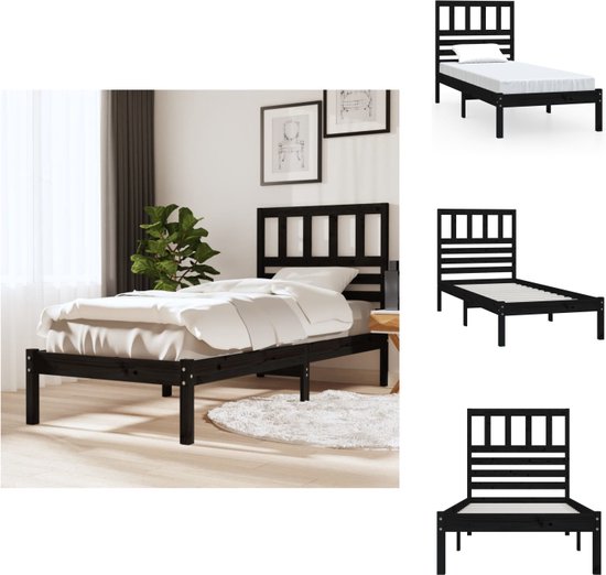 vidaXL Bedframe - Grenenhout - 195.5 x 81 x 100 cm - Zwart - Bed