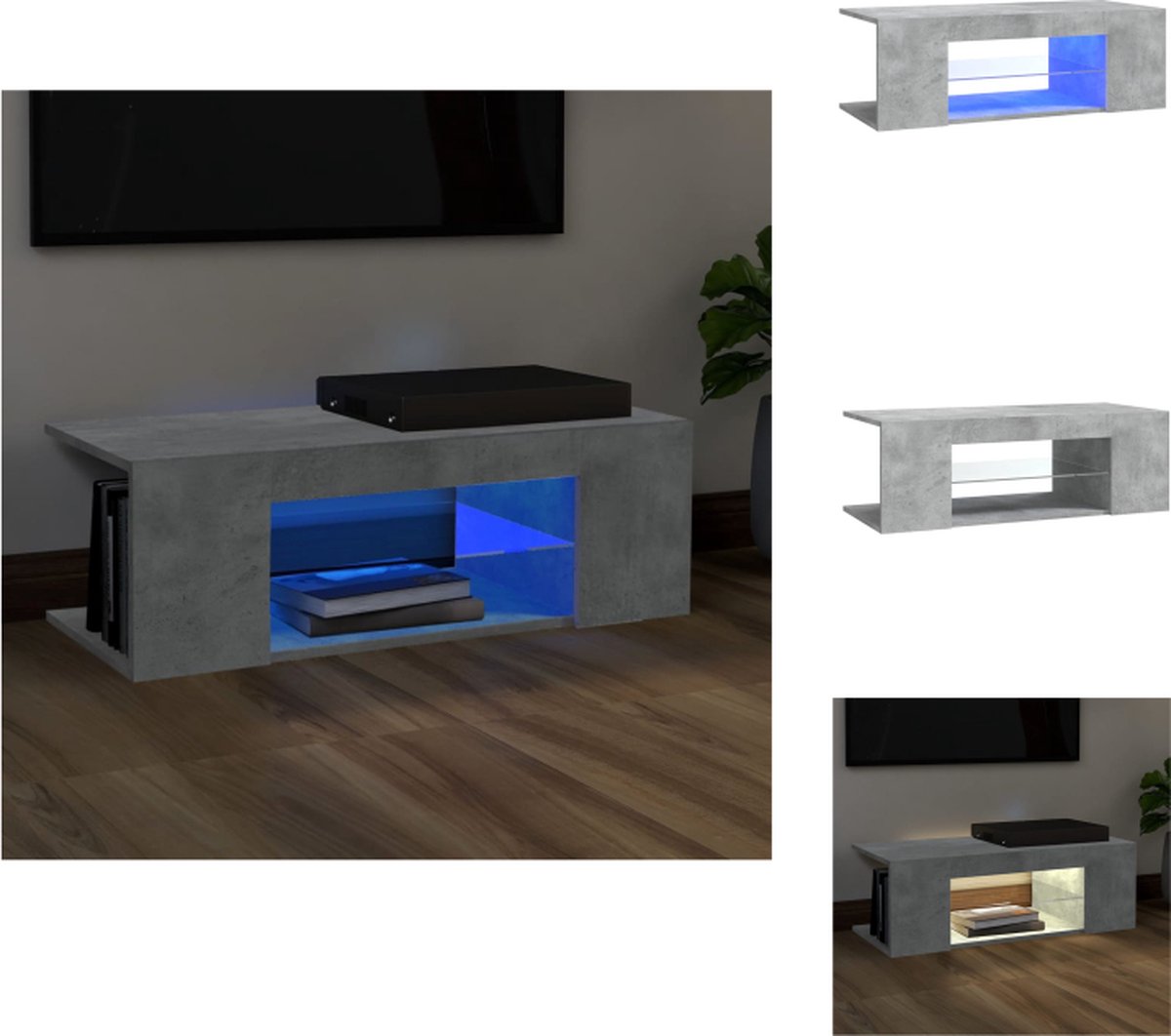 vidaXL Tv-kast - Tv-kasten - Televisiekast - Televisiekasten - Tv-meubel met LED-verlichting 90x39x30 cm betongrijs