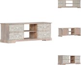 vidaXL Tv-meubel Acacia - 120x30x40 cm - wit/grijs - handgesneden patronen - 2 vakken en 4 lades - Kast