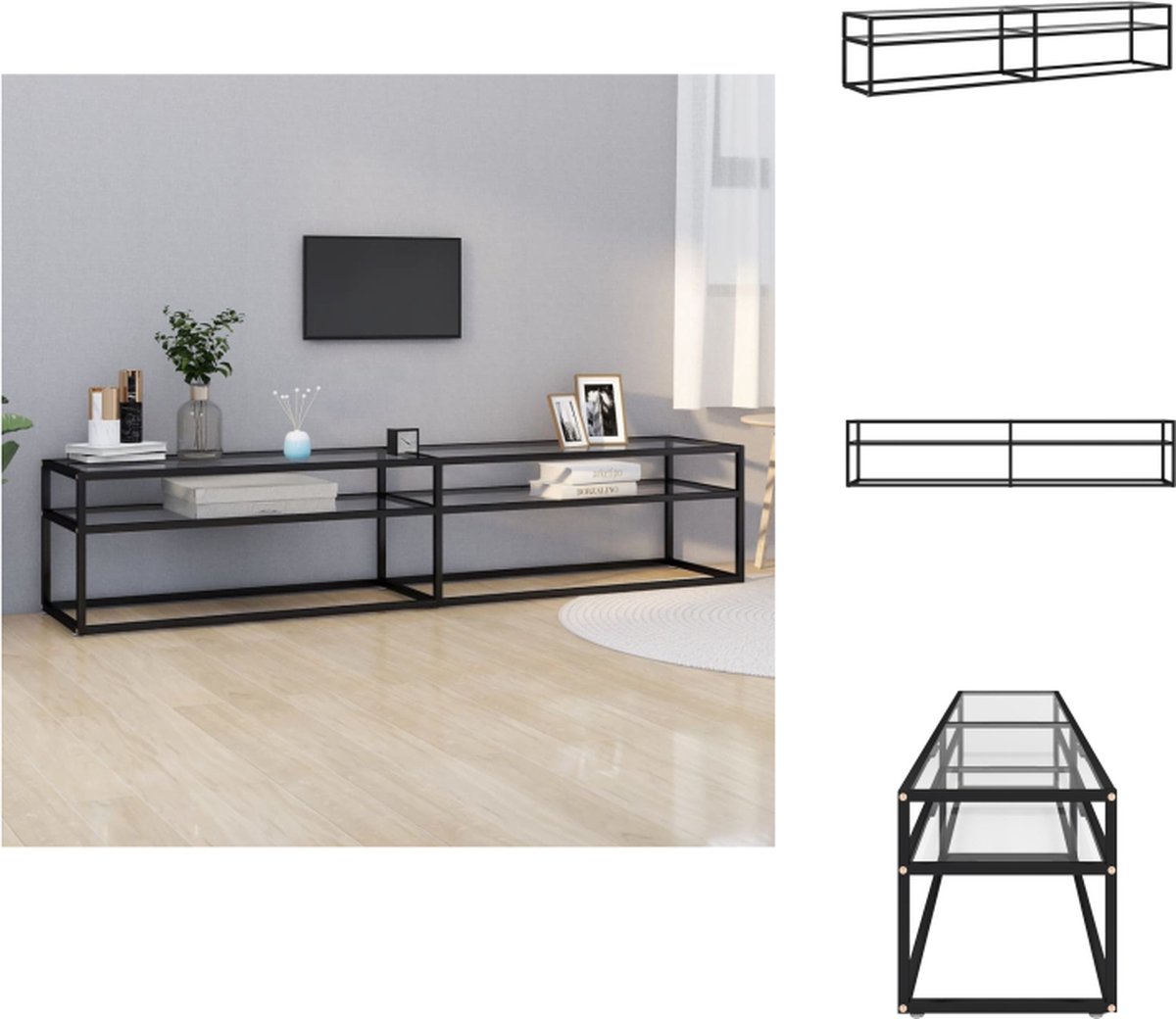 VidaXL Televisiekast Stereokast 200 x 40 x 40.5 cm Zwart Gehard glas en gepoedercoat staal Kast