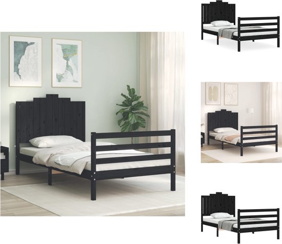vidaXL Bed Grenenhout - Zwart - 205.5 x 105.5 x 110 cm - Incl - lattenbodem - 100 x 200 cm - Bed