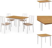 vidaXL Eettafelset - wit en bruin - (80-120) x 80 x 74 cm - massief rubberwooden - verlengbaar - 4 Eetkamerstoelen - wit en crème - 100% polyester kussen - 40 x 49 x 88.5 cm - Set tafel en stoelen