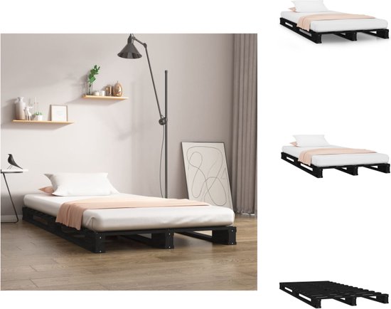 vidaXL Palletbed - Massief grenenhout - 190 x 75 x 11 cm - Zwart - Bed