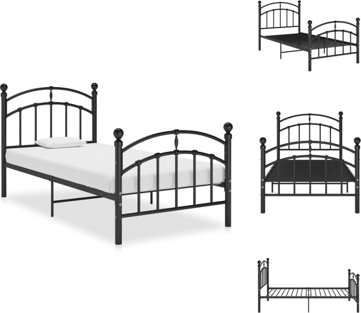 Zinus Joseph Bed 100x200 cm - hoogte 15 cm met opbergruimte onder het bed - metalen platformbedframe met houten lattenbodem - zwart