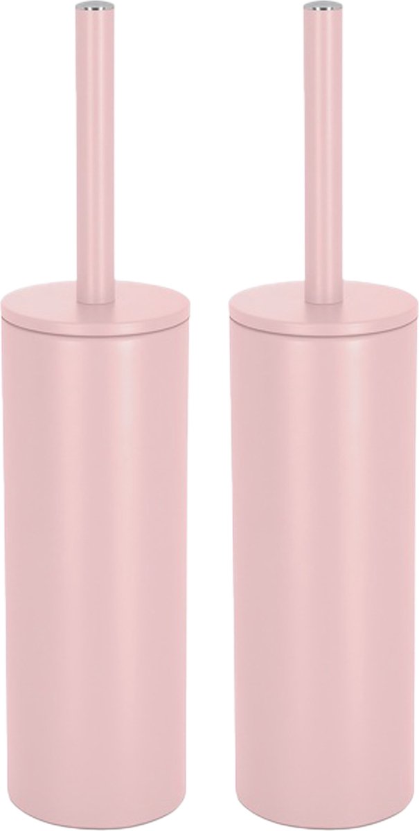 Spirella Luxe Toiletborstel in houder Cannes - 2x - lichtroze - metaal - 40 x 9 cm - met binnenbak