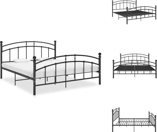 vidaXL Metalen bedframe - 160x200 cm - zwart - lattenbodem - gepoedercoat metaal - Bed