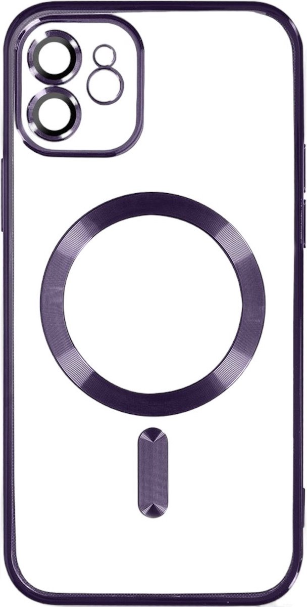 Apple iPhone 11 silicone Back cover met lenzbeschermer/Magsafe compatible /magneet case Telefoonhoesje/transparant met Paars randen
