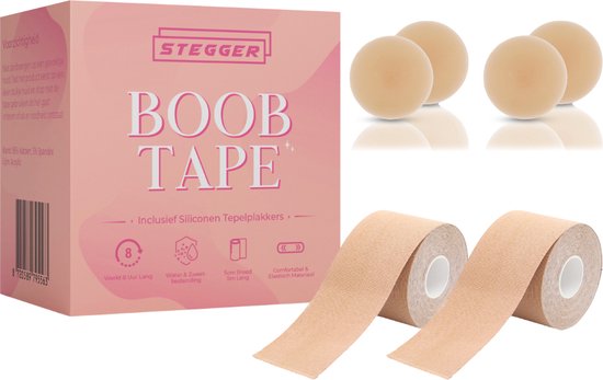Boob Tape 2 rollen van 5 meter - Vier Herbruikbare Nipple Covers - Hoogste Kwaliteit - BH zonder beugel - Plak BH - 5cm breed