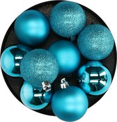 Atmosphera Kerstballen - 8st - kunststof - blauw-turquoise - 7cm