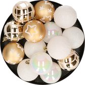 Atmosphera Kerstballen - 15st - kunststof - wit-goud - 5cm