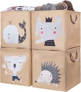Kinderopbergdoos, set van 4, 33 x 33 x 33 cm, opvouwbare opbergmand voor plank, ideaal voor Kallax-gebruik, speelgoeddoos, speelgoed, boeken, kinderkamer, beige olifant