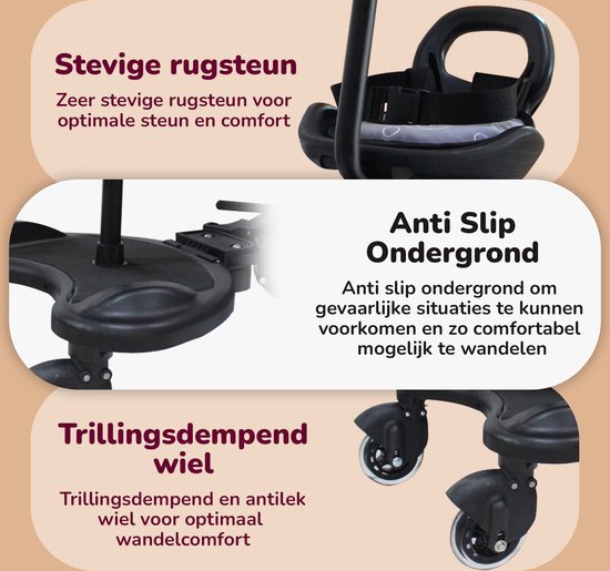 HeppieBabie - Meerijdplankje Deluxe - Met Zitje - Voor Kinderwagen/Buggy - Buggy Board - Met Ebook - Universeel van HeppieBabie — afbeelding 3