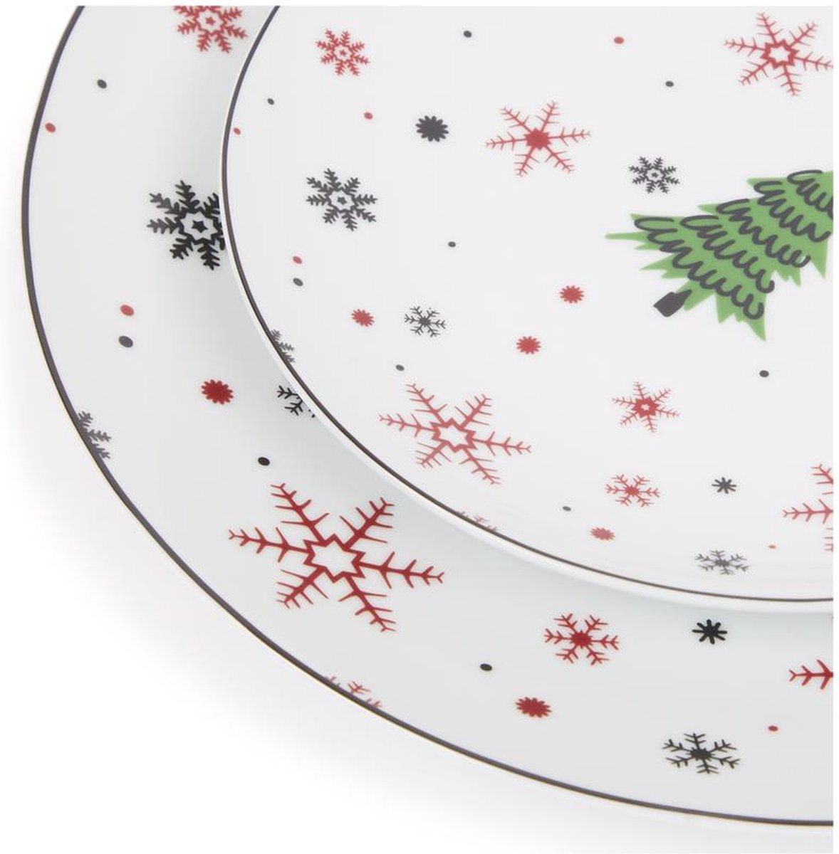 Dinerbord kerstservies Rosso Natale kerstboom goudvink