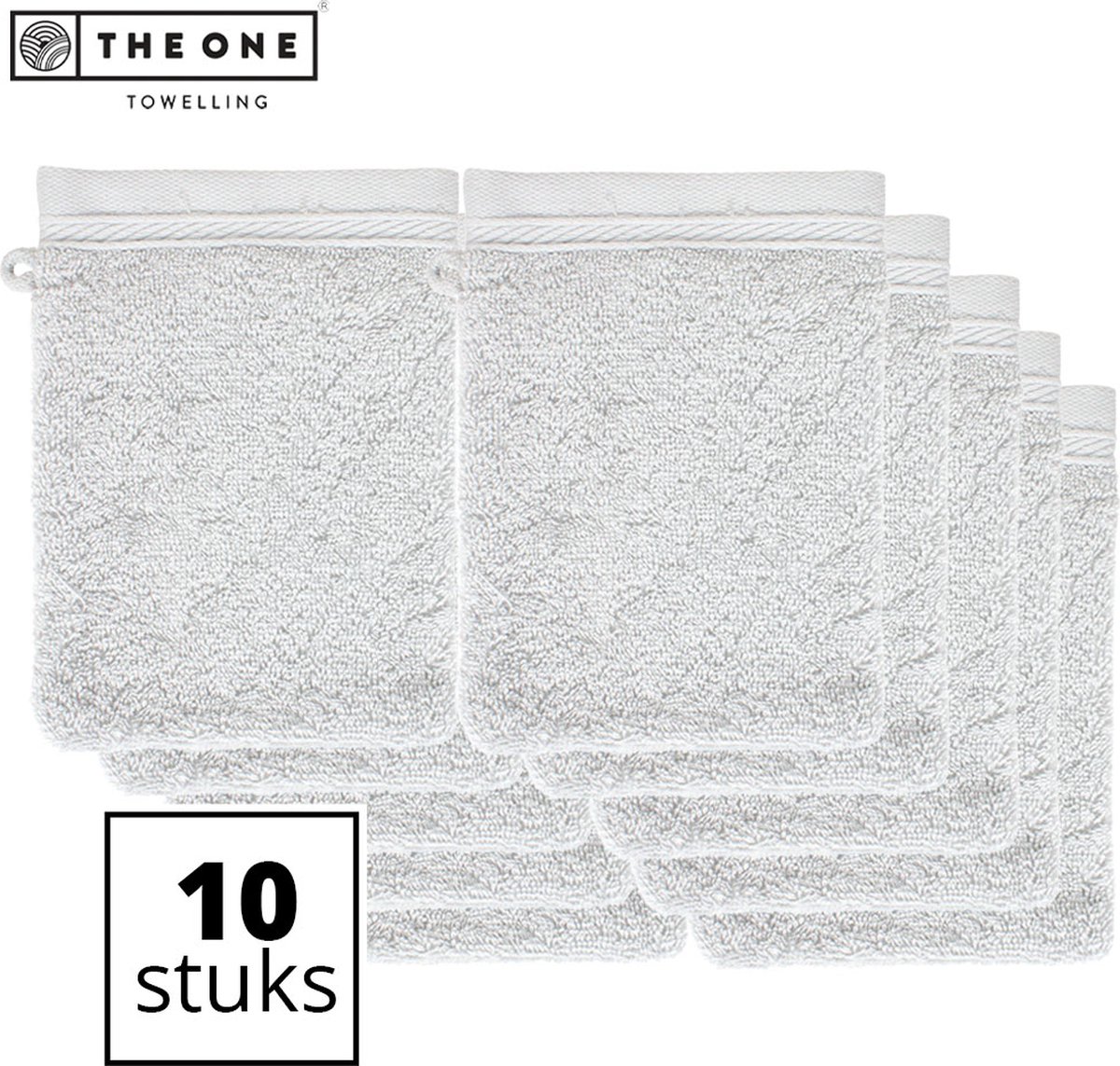 The One Towelling Washandjes - Voordeelverpakking - 100% organisch katoen - Met ophanglus - 550 gr/m2 - 16 x 21 cm - Zilvergrijs - 10 Stuks