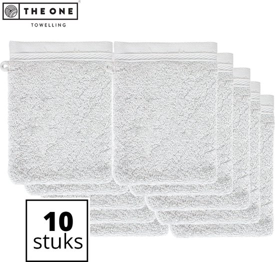 The One Towelling Washandjes - 16 x 21 cm - 10 Stuks - Voordeelverpakking - 100% organisch katoen - Met ophanglus - 550 gr/m2 - Zilvergrijs