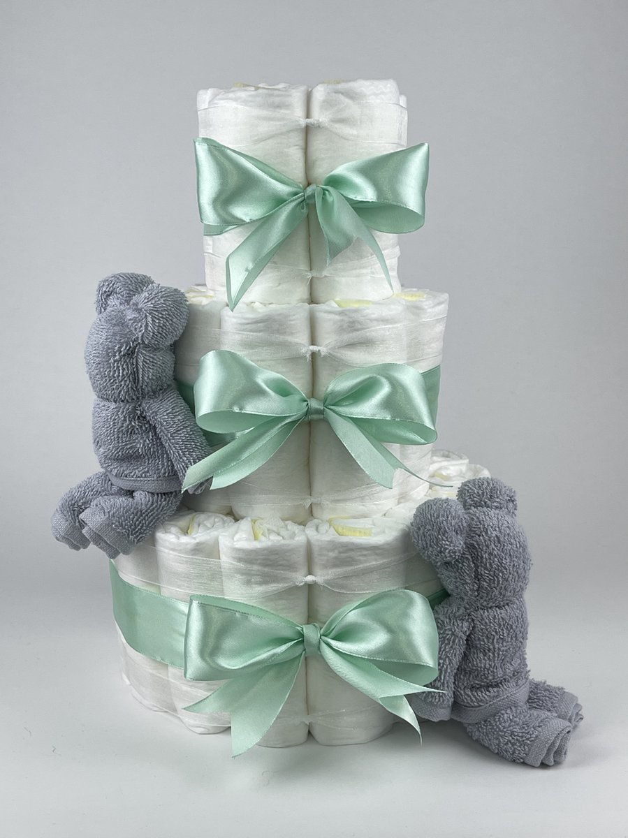 Goedkoopste Chouette-Chouette | Luiertaart Neutraal | Kraamcadeau | Geboorte Jongen Meisje | Babyshower | Beren Grijs - Groen