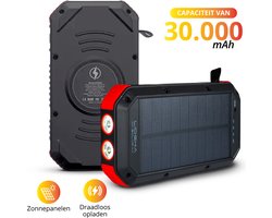 Lideka - Solar Powerbank Charger - 4x USB - USB C - Snel & Draadloos Opladen﻿ - 30.000 mAh - Op Zonne-energie - Outdoor - Geschikt voor Iphone, Samsung, Apple