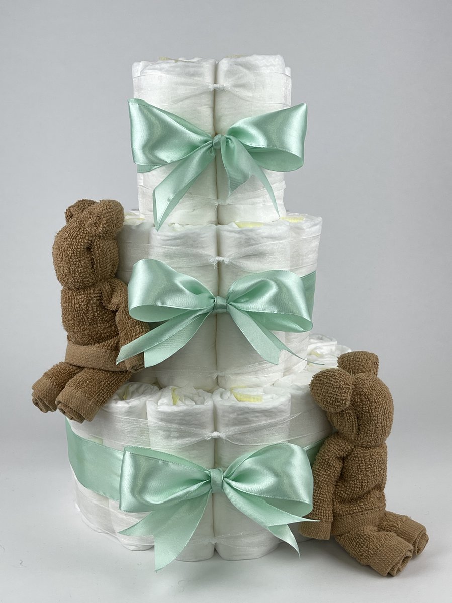 Goedkoopste Chouette-Chouette | Luiertaart Neutraal | Kraamcadeau | Geboorte Jongen Meisje | Babyshower | Beren Sand - Groen
