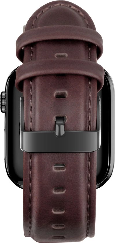 Bracelet en cuir véritable Bandz adapté à Apple Watch 1/2/3/4/5/6/8/9/SE/ Ultra (2) - Taille 42 / 44 / 45 / 49 mm - Bracelet de montre intelligente en cuir de haute qualité - Cuir bracelet avec fermeture à boucle - bracelet Apple Watch en cuir noir