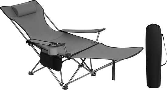 Fauteuil De Pêche Pliable – Gris Foncé, Acier, Porte-gobelet, Sac Inclus, 81x46x80 Cm, Assise 50 Cm