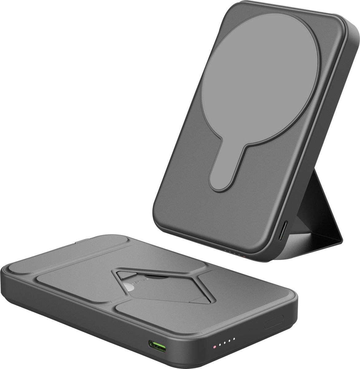 Appolix MagSafe Powerbank met standaard 10000 mAh – Quick Charge - 20 Watt USB-C poort - Magnetisch & Draadloos – Voor iPhone en Android - Zwart