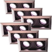 HOFTRONIC - Set van 6 Durham Dubbel Smart Inbouwspots vierkant RVS - GU10 - 10 Watt 690 Lumen - RGB WW (16,5 miljoen kleuren) - WiFi + Bluetooth - Kantelbaar - Diameter 100x185mm - Smart spotjes 2 lichts