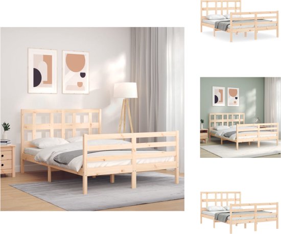 vidaXL-Bedframe-met-hoofdbord-massief-hout-4FT-Small-Double - Bed - Bed