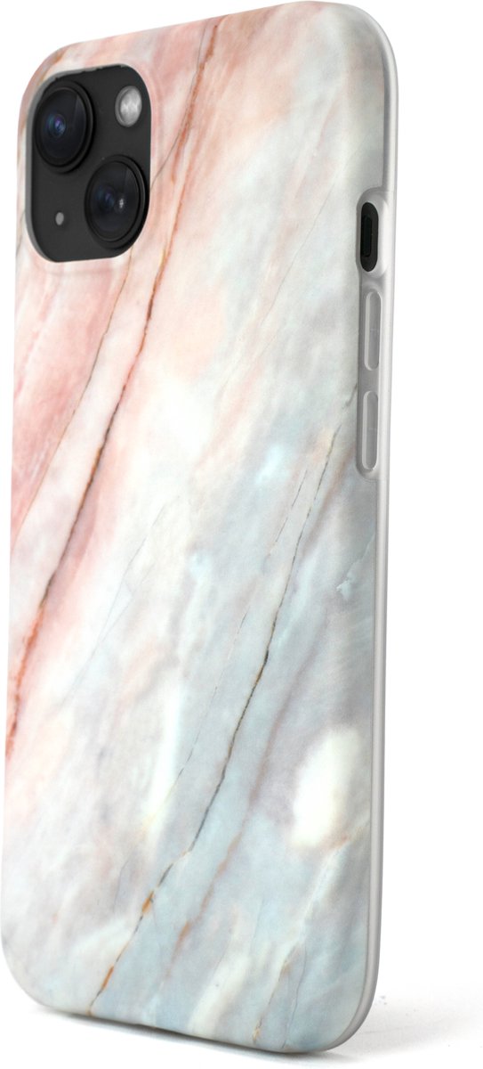 R2B® iPhone 15 hoesje Marmer geschikt voor Apple iPhone - Model De Bilt - Inclusief screenprotector - Roze/Grijs/Blauw