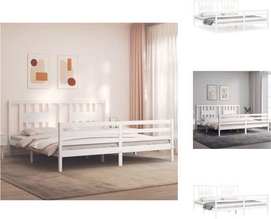 vidaXL Bed vidaXL - Massief grenenhouten bedframe - 205.5 x 205.5 x 100 cm - Wit - Bed
