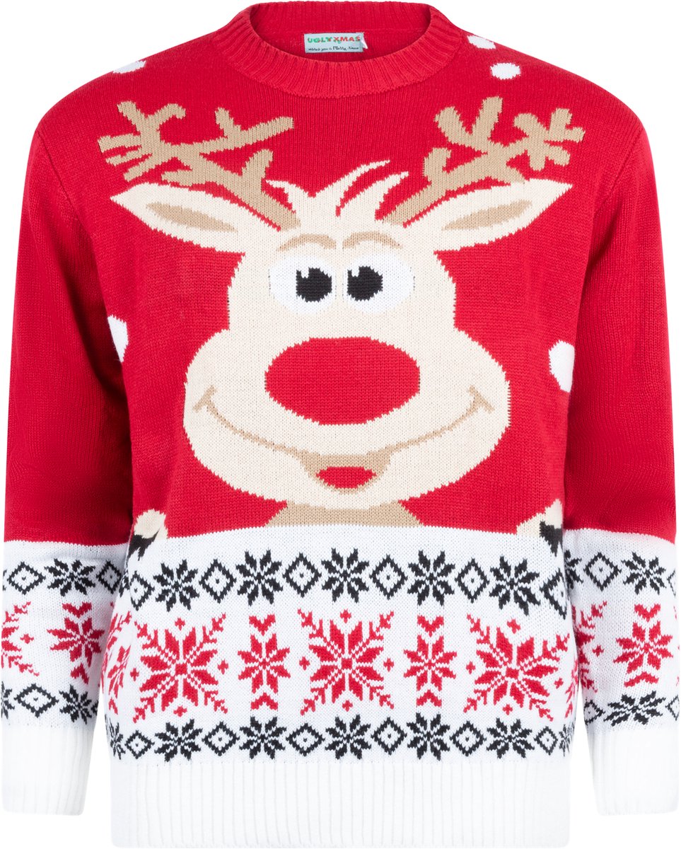 Foute Kersttrui Dames & Heren - Christmas Sweater "Rudolf" - Mannen & Vrouwen Maat XS